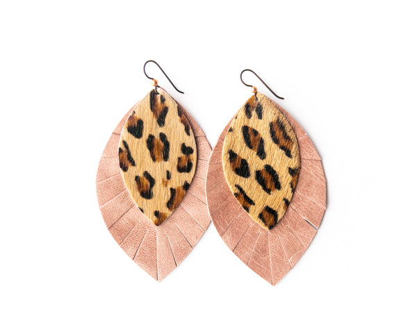 Leopard with Blush Fringe Fringe Layered Earrings