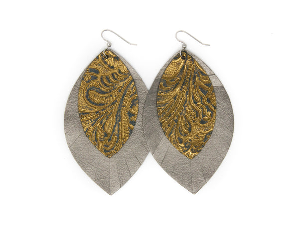 Carved Black and Bronze Fringe Layered Earrings