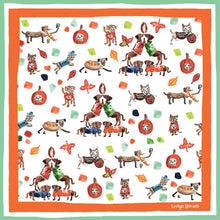 Load image into Gallery viewer, Autumn inspired dog scarf with Halloween, football, and puppies dressed up and celebrating fall
