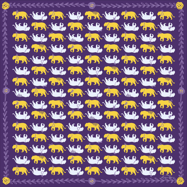 Spirit Tiger in Purple + Gold Scarf Bandana