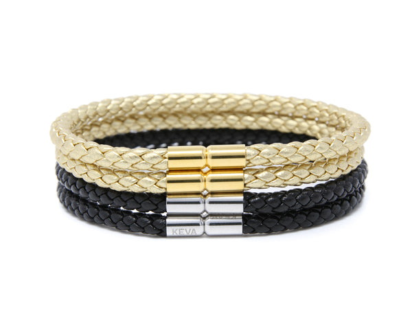 Black and Gold Braided Bracelet - set of 4