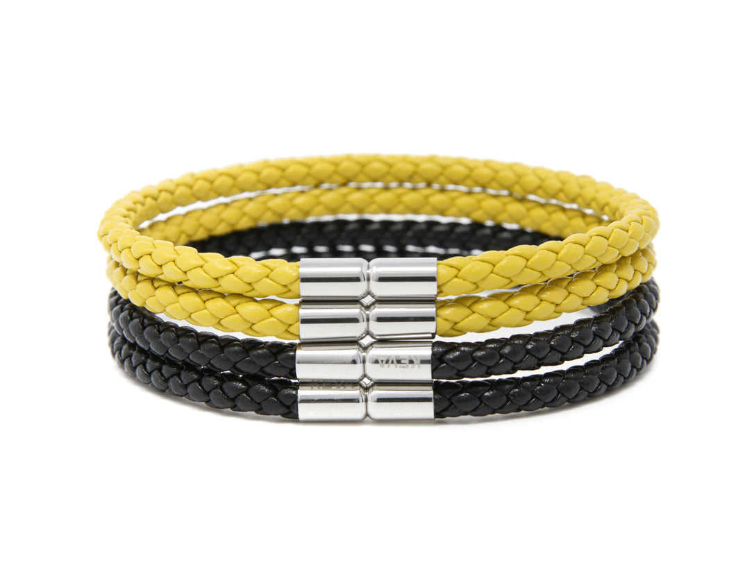 Black and Yellow Braided Bracelet - set of 4