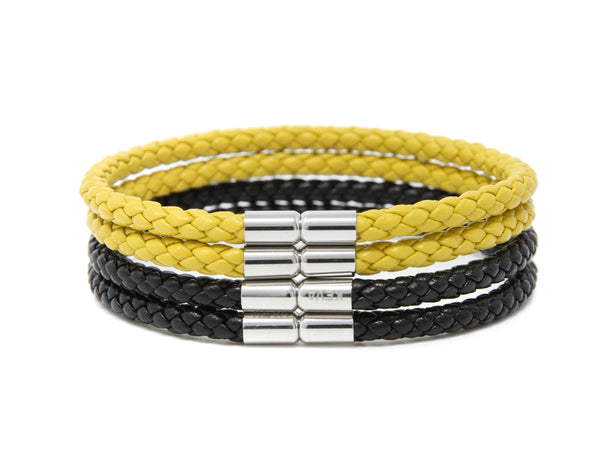 Black and Yellow Braided Bracelet - set of 4