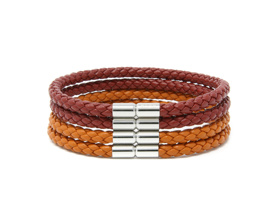Burnt Orange and Deep Red Braided Bracelet - set of 4