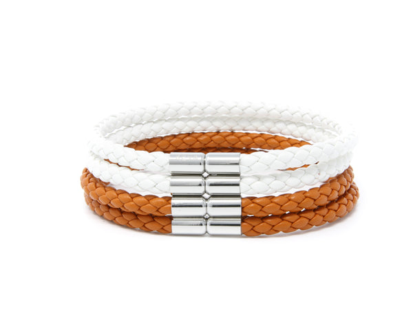 Burnt Orange and White Braided Bracelet - set of 4