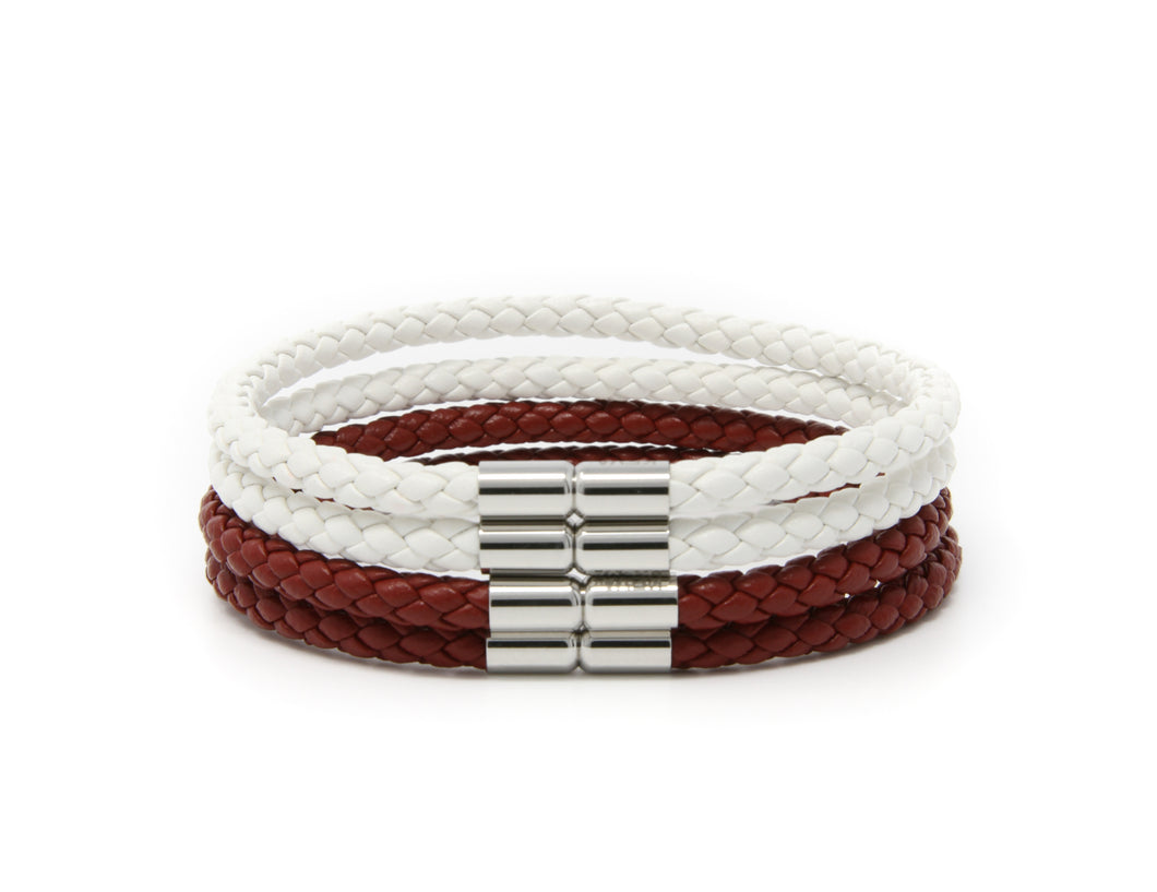 Deep Red and White Braided Bracelet - set of 4