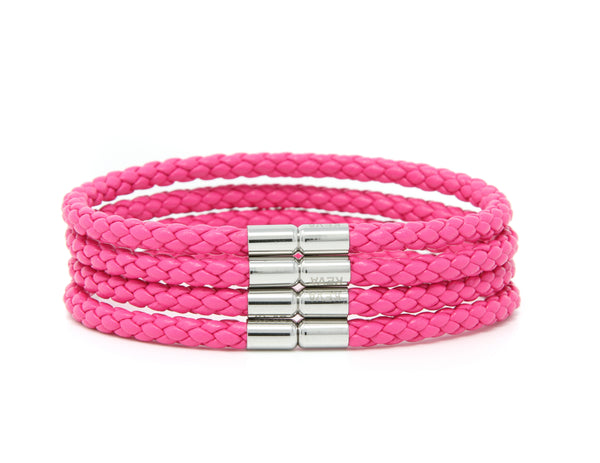 Hot Pink Braided Bracelet - set of 4