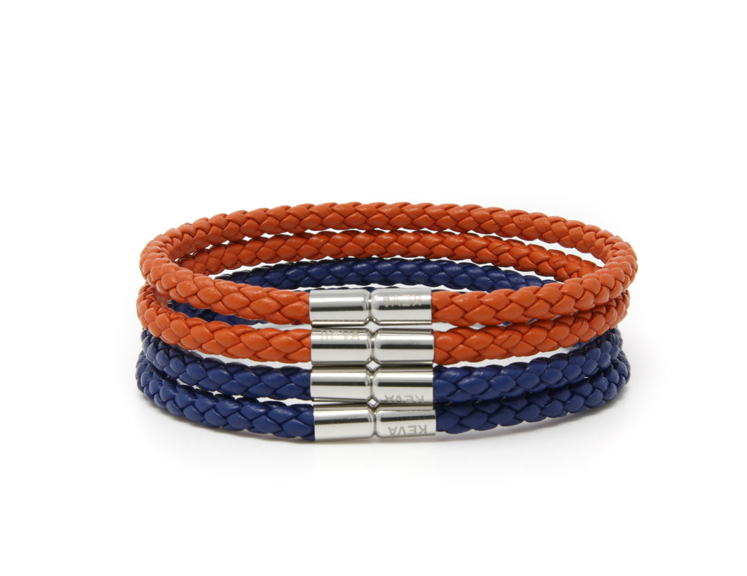 Blue and Orange Braided Bracelet - set of 4