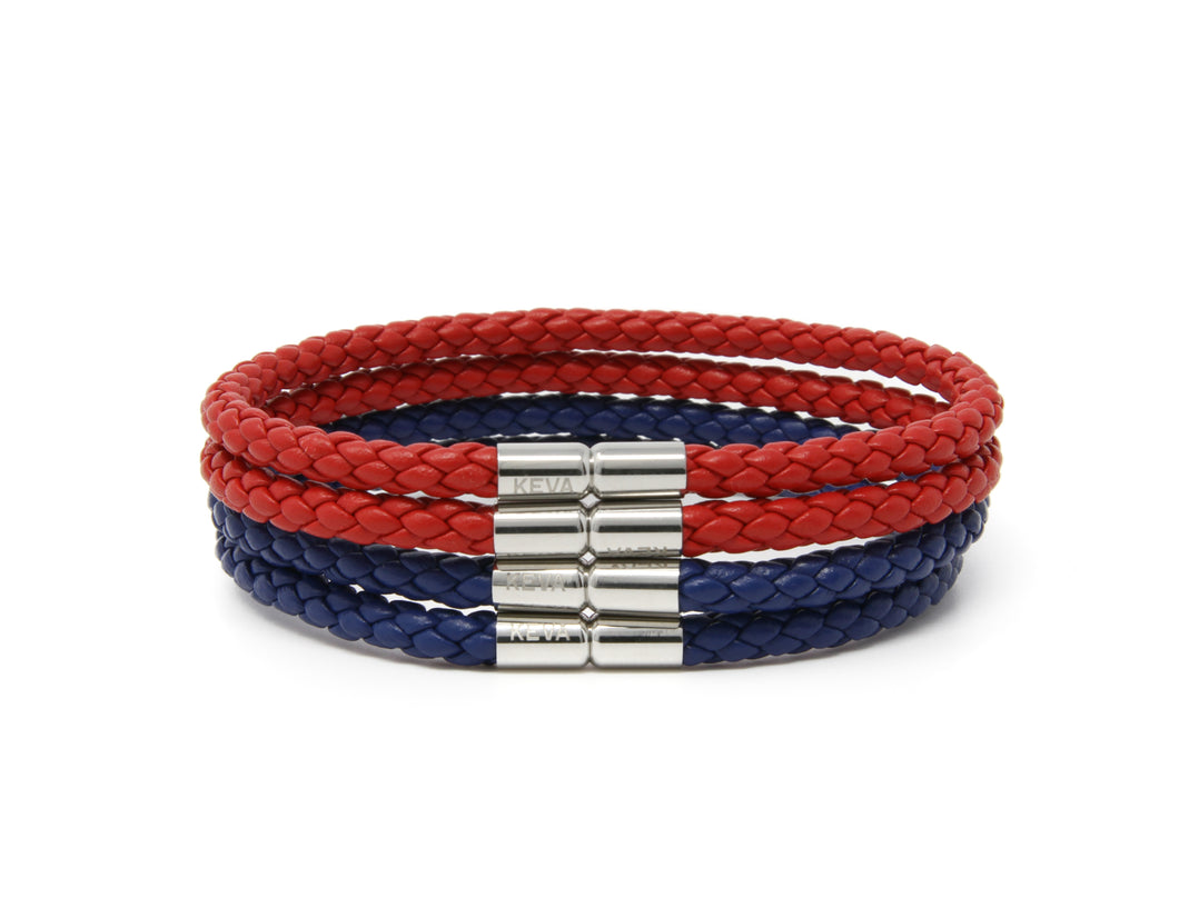 Blue and Red Braided Bracelet - set of 4