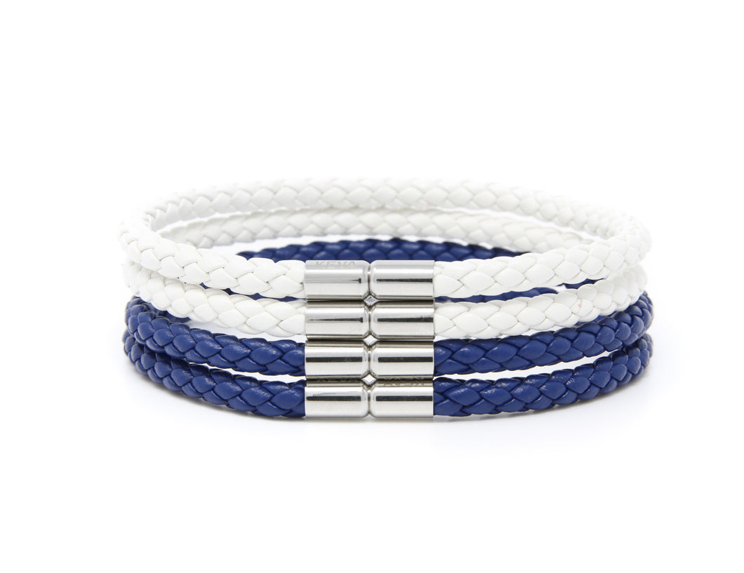 Blue and White Braided Bracelet - set of 4
