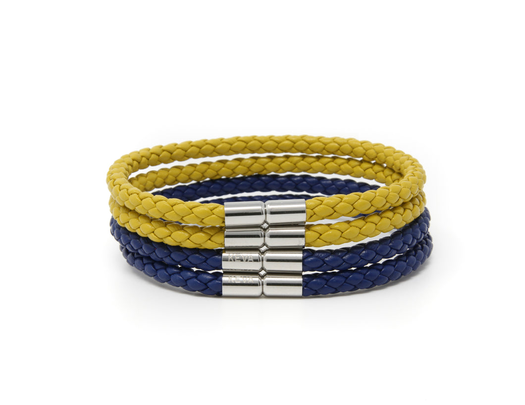 Blue and Yellow Braided Bracelet - set of 4