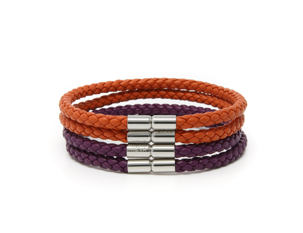 Orange and Purple Braided Bracelet - set of 4