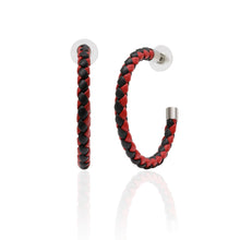 Load image into Gallery viewer, Black &amp; Red Braided Hoop Earrings
