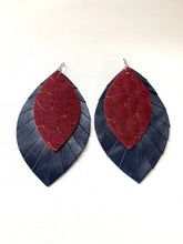 Load image into Gallery viewer, Scalloped in Red with Navy Fringe Layered Earrings

