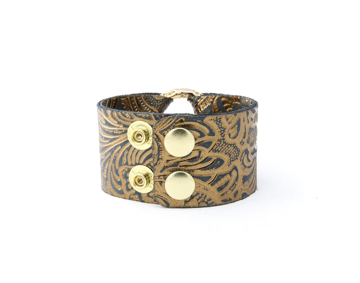 Carved Black and Bronze Leather Cuff