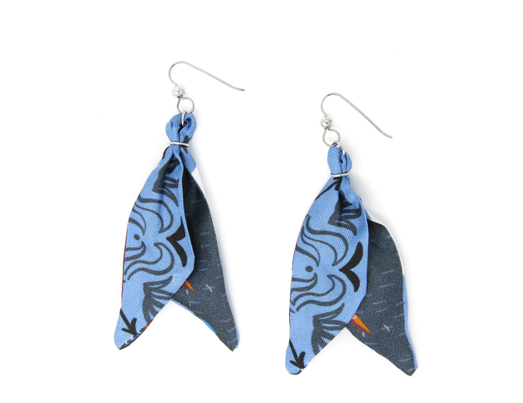 Longhorn western blue silk tassel earrings designed by Laura Marr