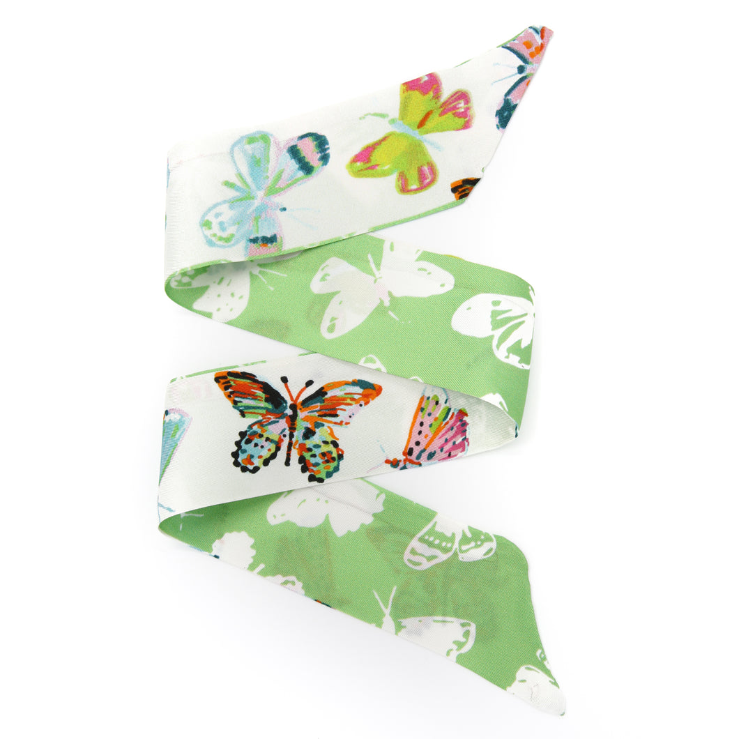 Summerfly butterfly Donna silk hair and wrist wrap featuring the artwork of Evelyn Henson