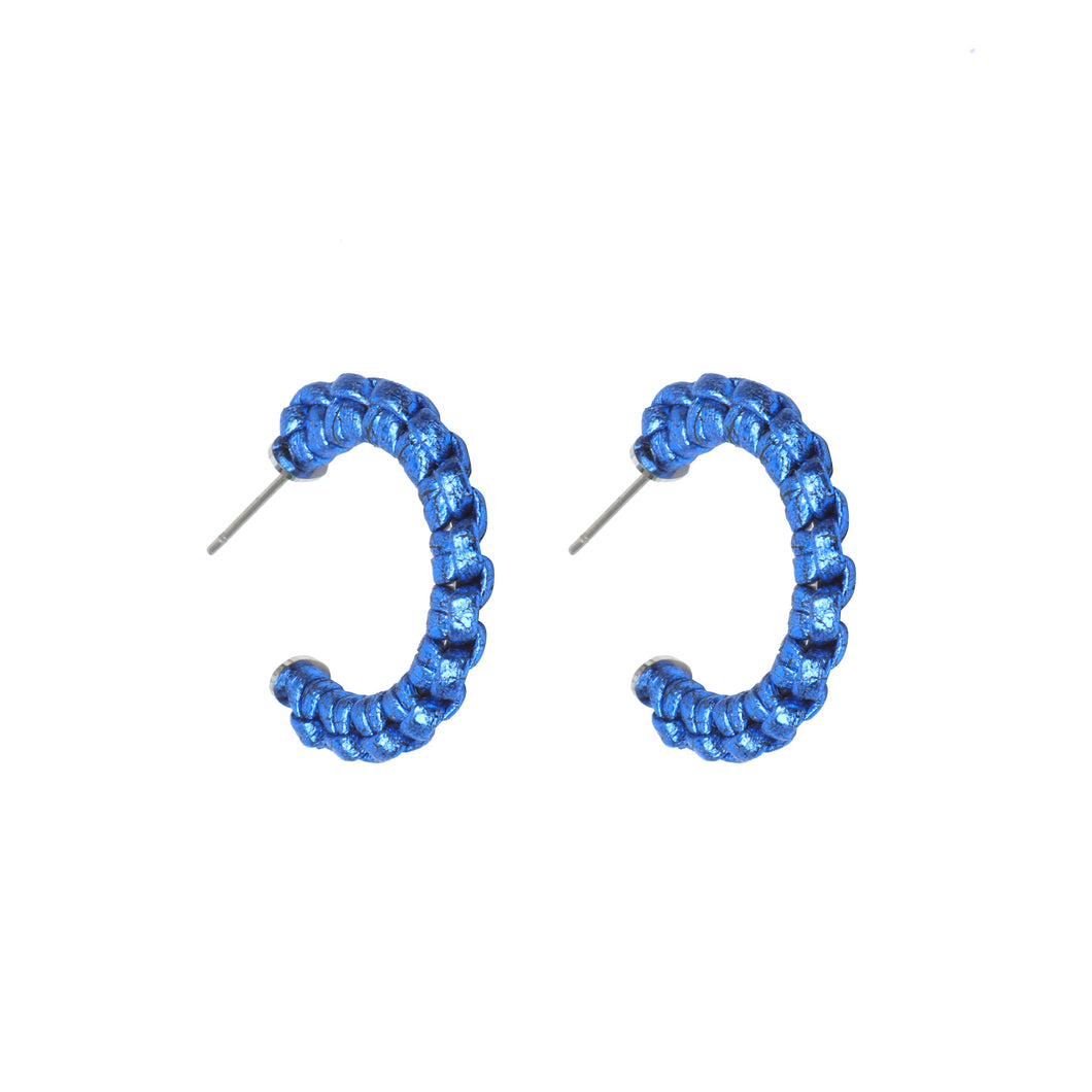 Petite Braided Hoop Earrings - Blue Shimmer