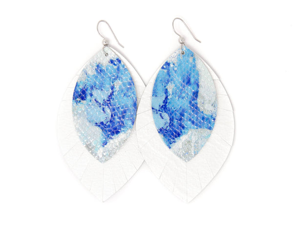 Blue Skies Ahead With White Layered Leather Earrings